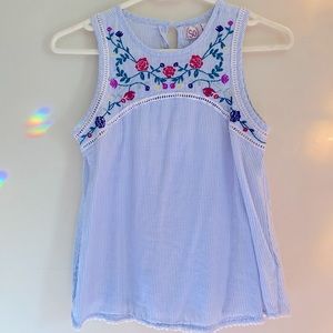 Light blue floral embroidered top